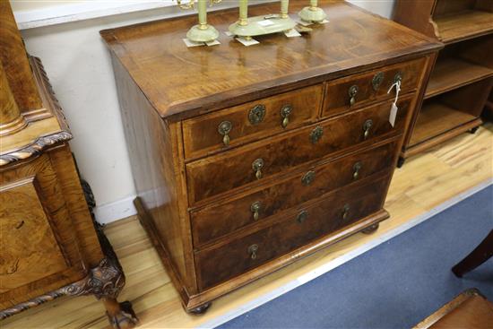 An 18th century walnut chest of three long and two short drawers W.87cm